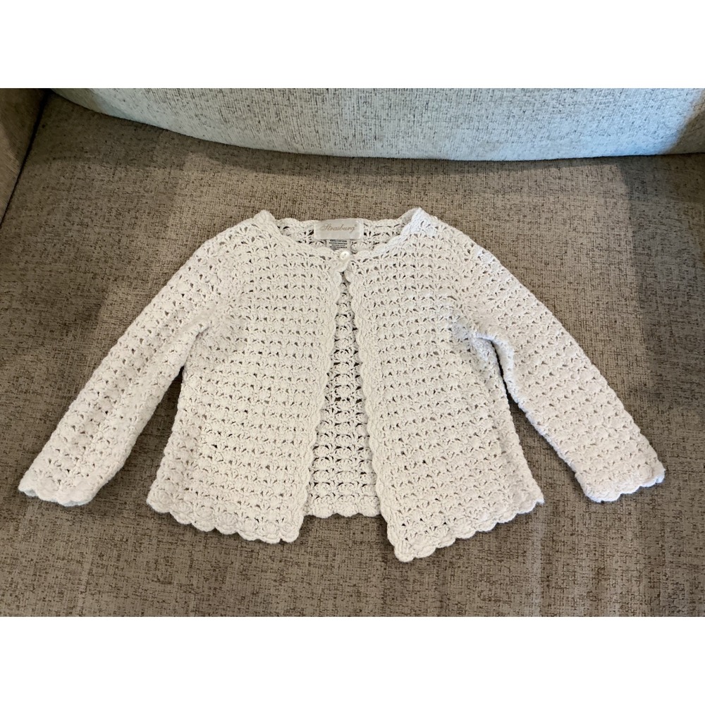 Strasburg Children Girls White Crochet Cotton Cardigan Sweater Size 2Y-3Y